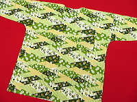 義若オリジナルの鯉口シャツ（ダボシャツ）　激安セール　菱切りばめに小花（抹茶緑）